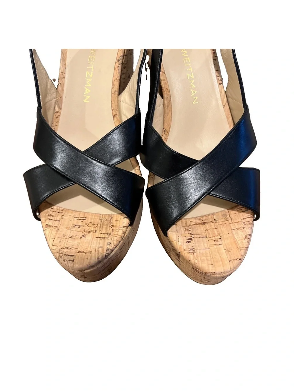 NWOB Stuart Weitzman Dayna Leather Cork Wedge Slingbacks Sz 7.5